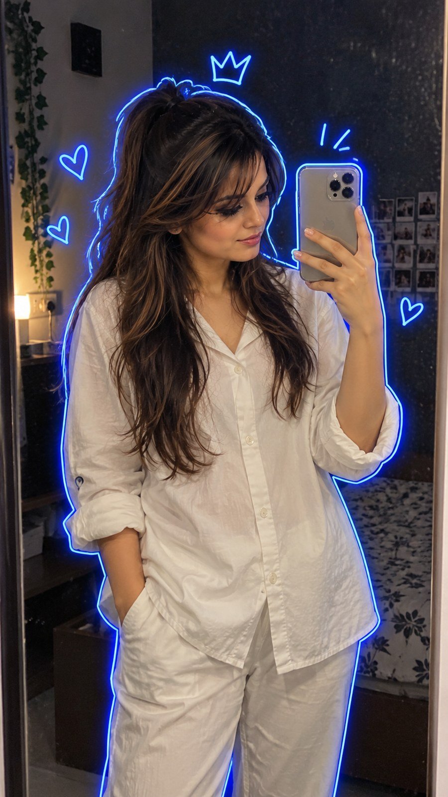 A natural, amateur-quality mobile mirror selfie (mirror reflection)